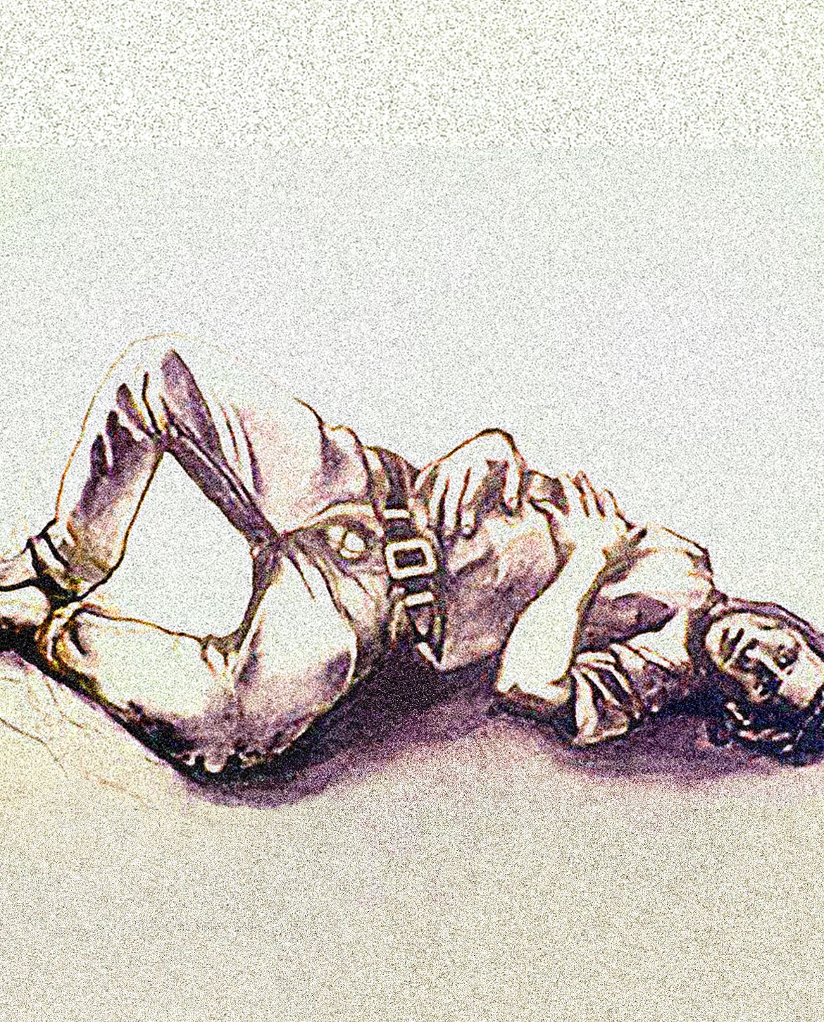 Life drawing of Jason, drawn by Jane Rubin in her studio in 1991; charcoal and conte crayon on torn paper; approx. 50 x 35 inches.