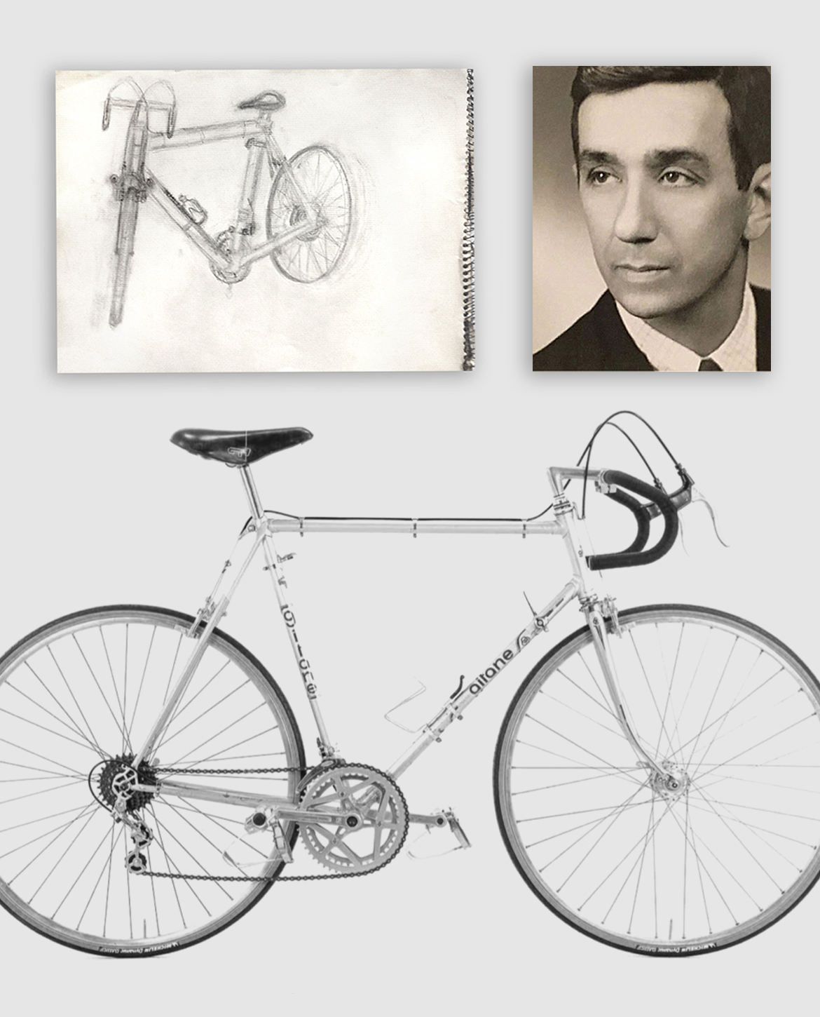Pencil drawing of my father's white Gitane racing bicycle from life. Jane Rubin had no formal training in art when this was drawn. © Jane Rubin circa 1974-76