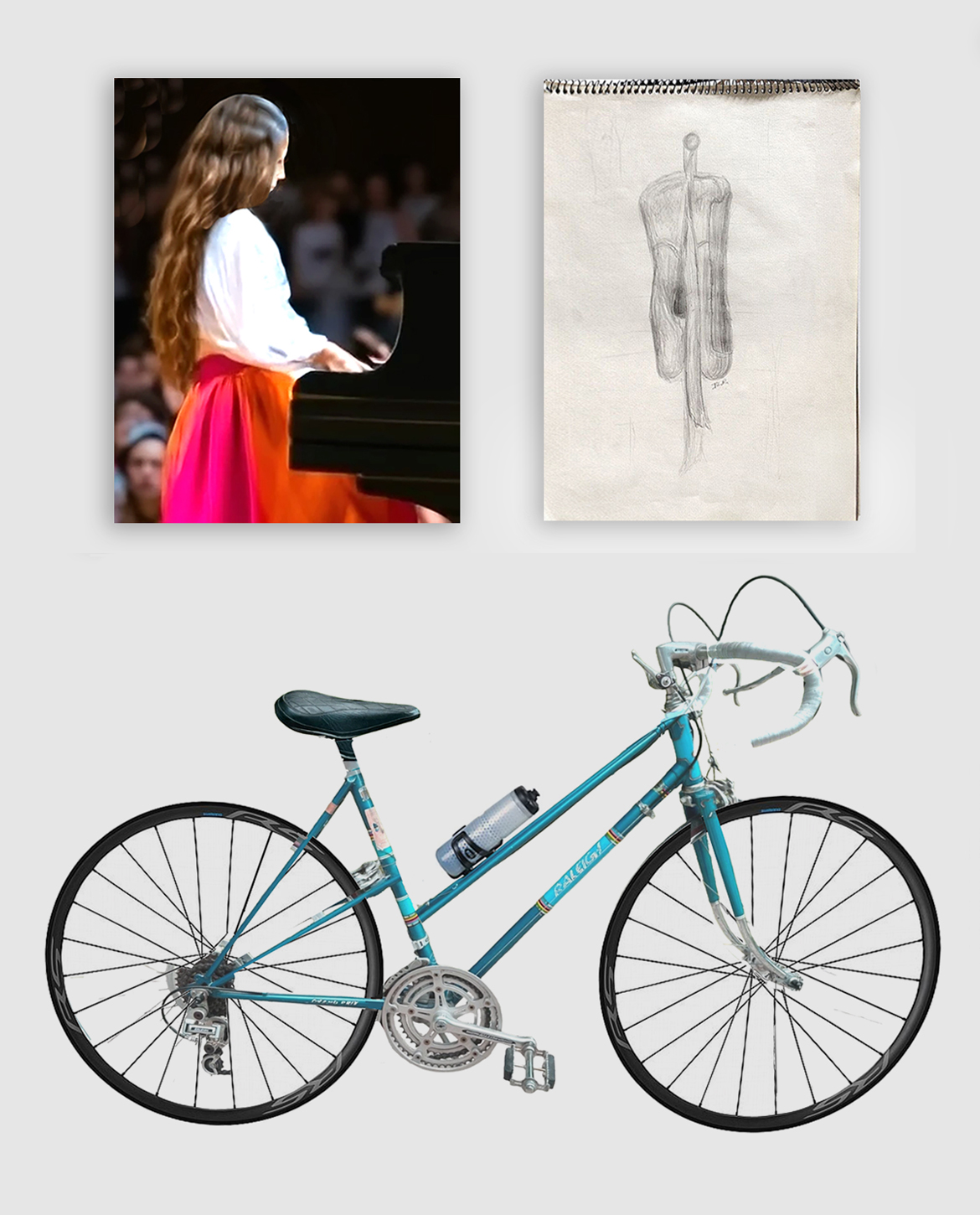 Jane Rubin was a ballerina, pianist and cyclist growing up. Jane is a biological feminine girl who rode only girl's bicycles. Pencil drawing of my pointe shoes from life drawn in my pre-teens. Jane Rubin had no formal training in art when this was drawn. © Jane Rubin circa 1974-76