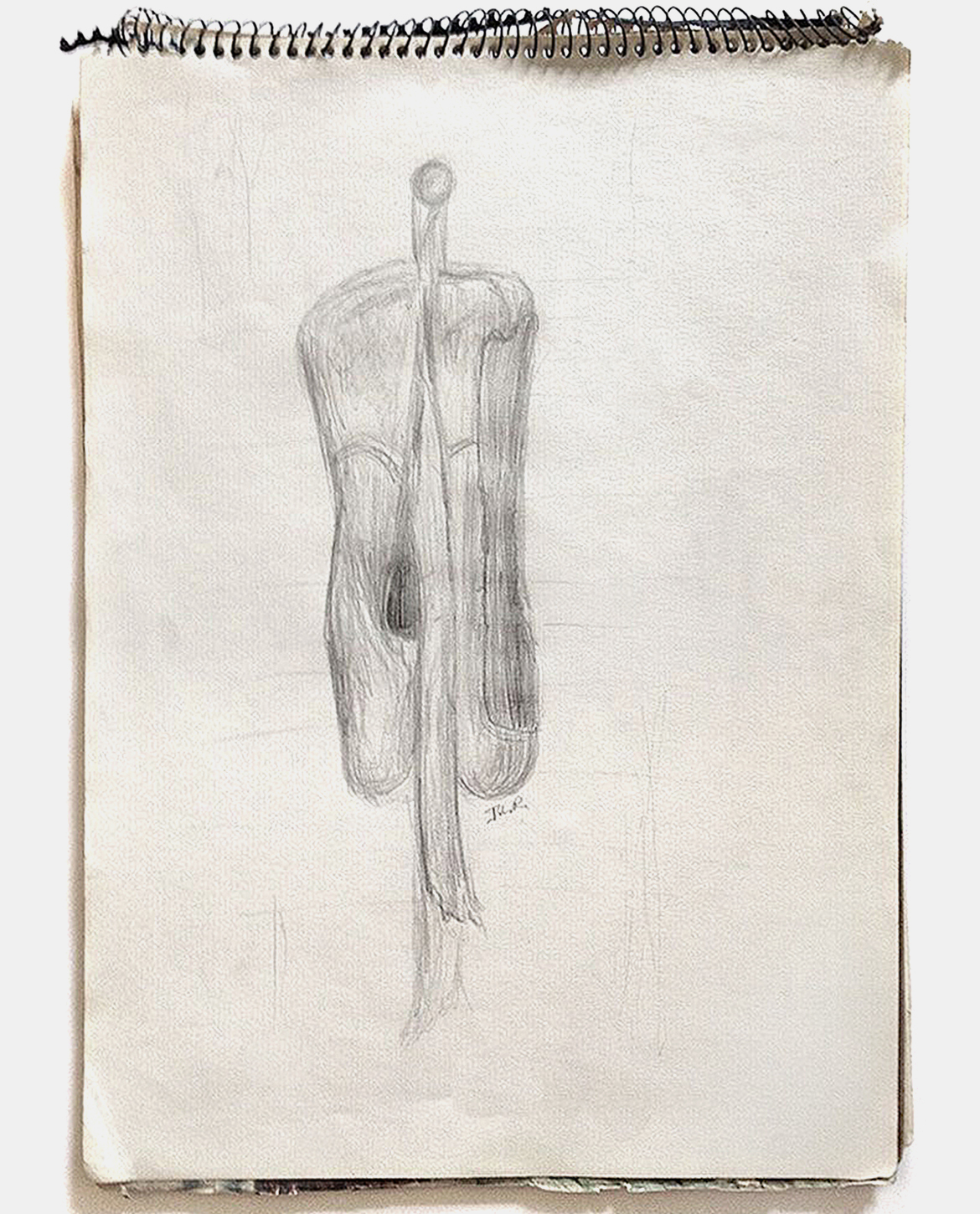 Pencil drawing of my pointe shoes, from life; drawn by Jane Rubin in her pre-teens before Jane Rubin had formal art training; © Jane Rubin circa 1974-76