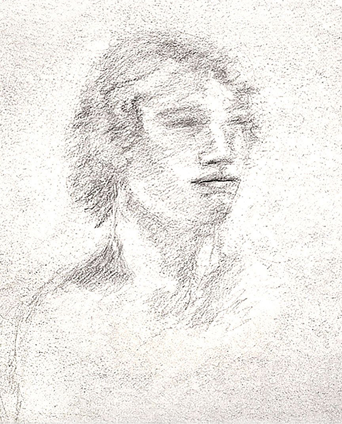 Graphite drawing of a male peer; Drawn from life; Jane Rubin had almost no formal training when this was drawn. This was an early assignment at Carnegie-Mellon's Summer Pre-College Art Program; © Jane Rubin 1978.