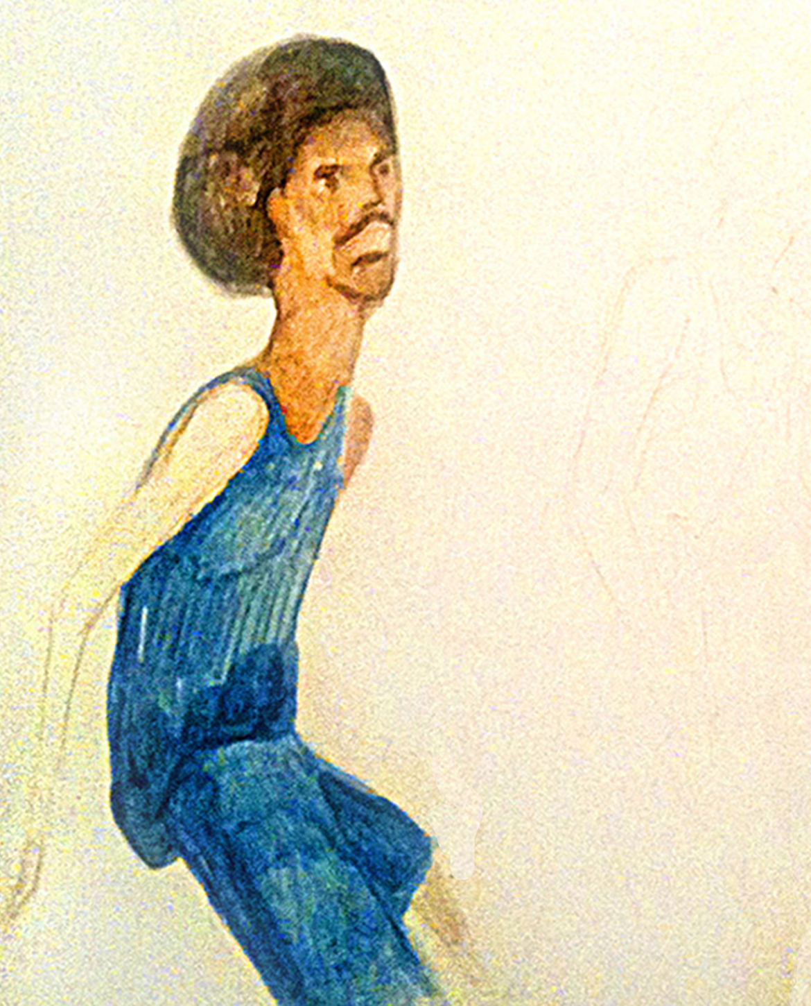 Watercolor of John Singleton painted live at Pro City Summer Basketball Tournament (at Hunter College) Copyright Jane Rubin circa 2006-2009