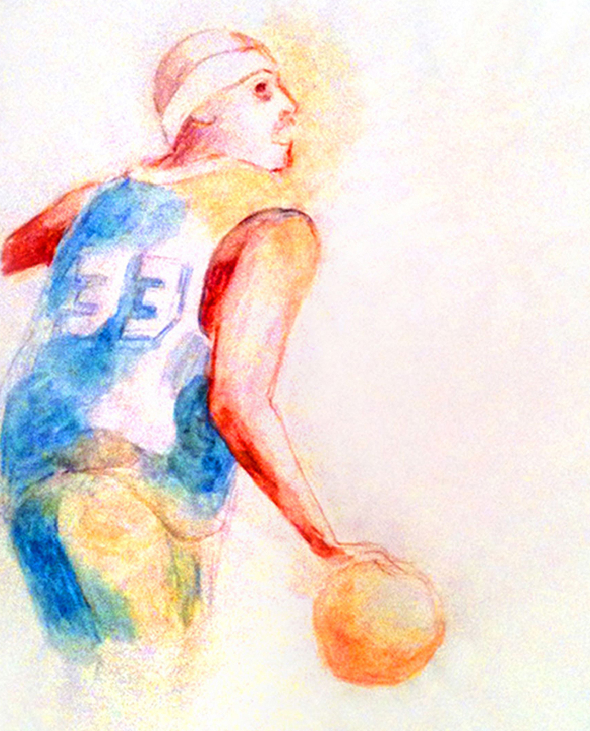Watercolor of DP painted live at Kenny Graham's West 4 Street Pro Basketball Tournament; Copyright Jane Rubin circa 2009