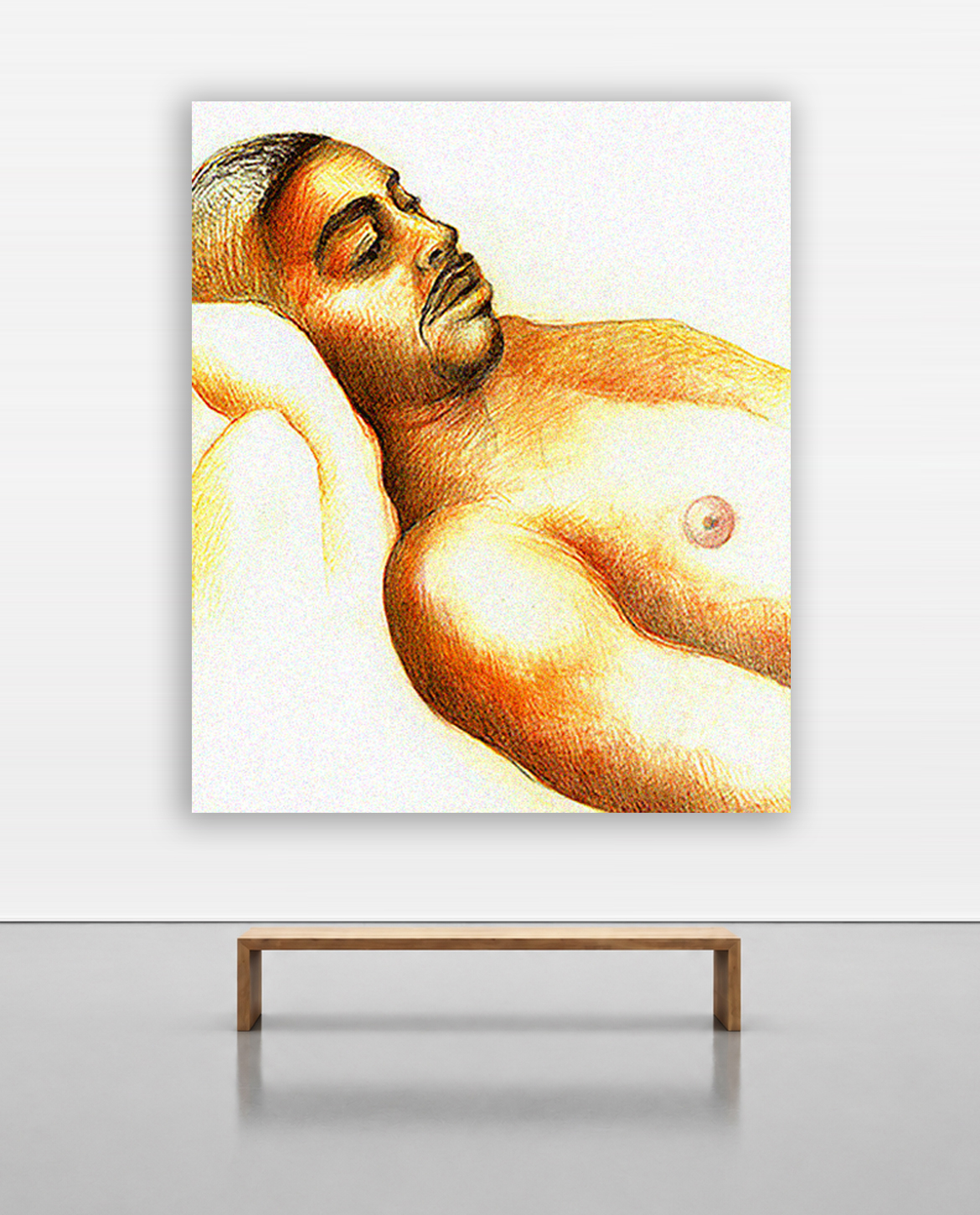 Life painting of Derreck Alexander in bed; Derreck was Jane Rubin's husband from 1999 to 2011; Watercolor, gouache, pencil on paper; Copyright Jane Rubin circa 2003.