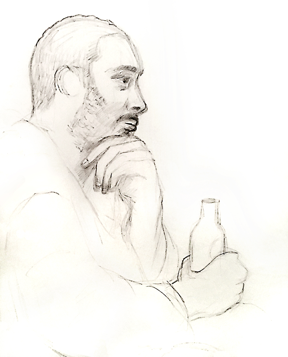 Portrait from life of Derreck Alexander, my husband, at our apartment. Watercolor on paper. Minor adjustments made digitally to the painting in 2026. Copyright Jane Rubin 2003, 2026.